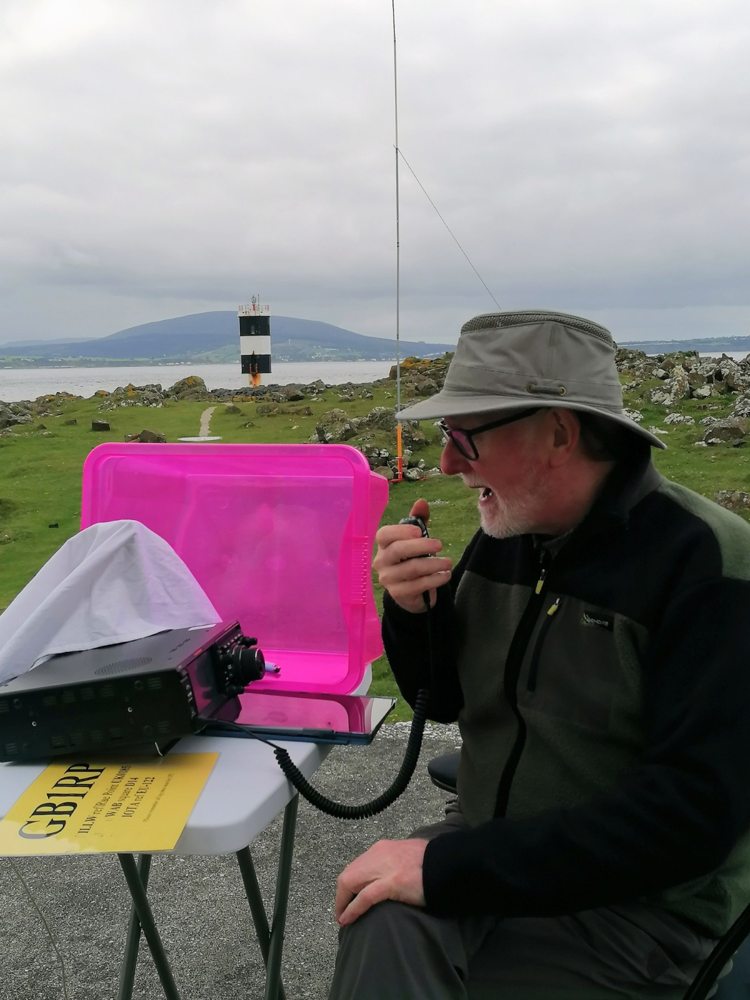 Club member using portable amateur radio station on Rathlin Island